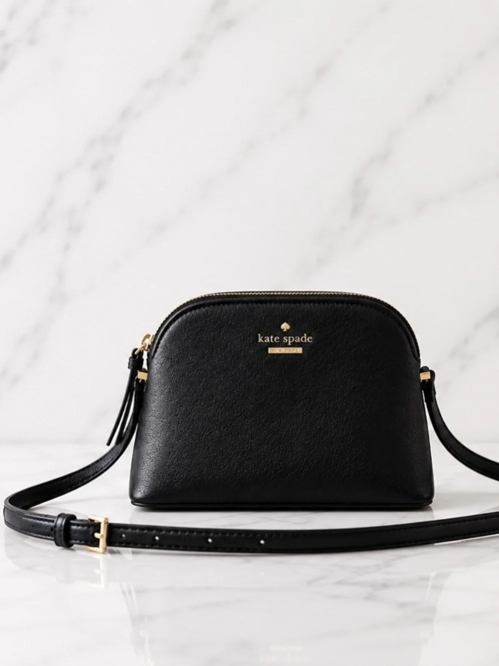 NWOT Kate Spade Peggy Dome Crossbody Black Pebbled Leather Gold Hardware